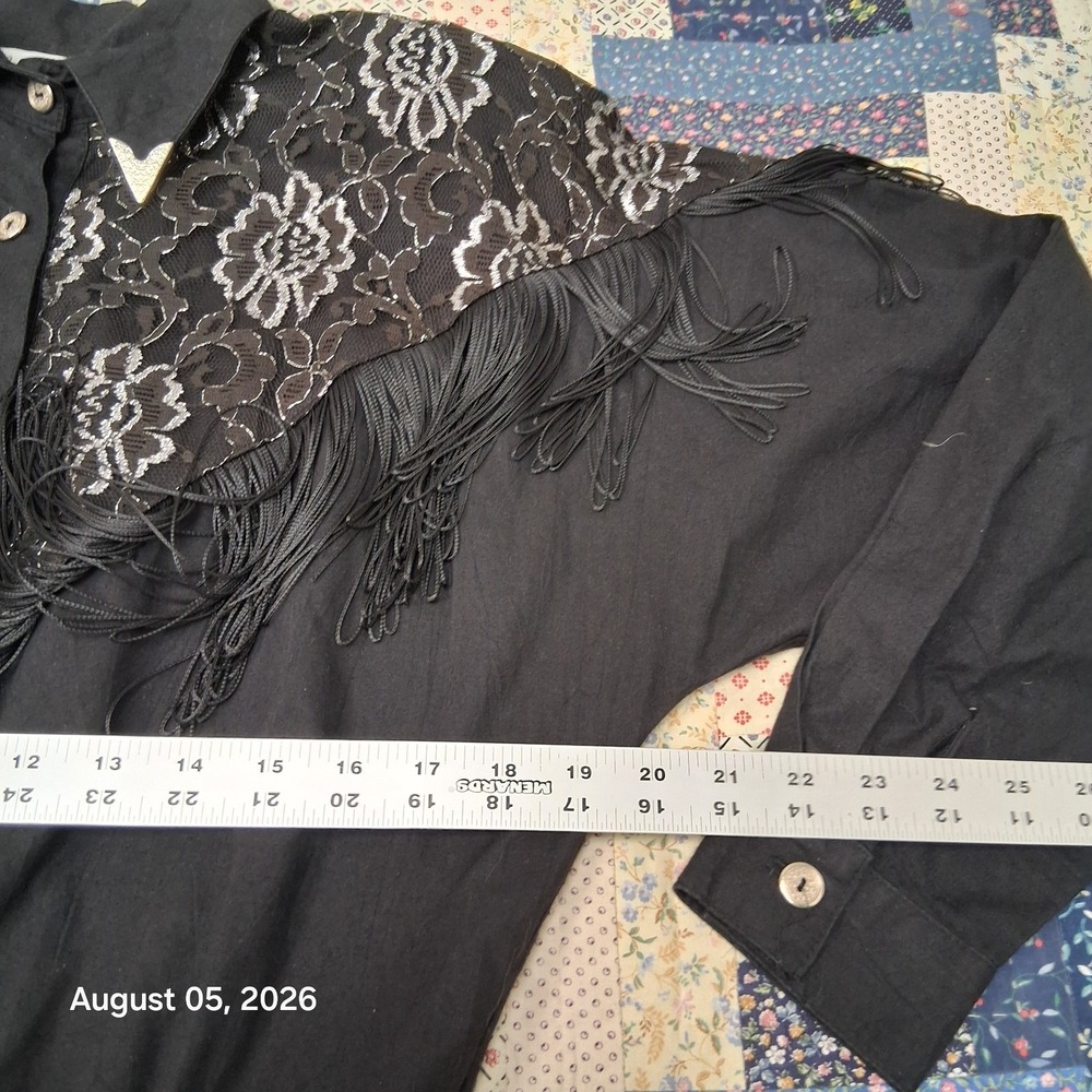Vintage 80s Lilia Smith Dress Womens Large Black Lace Fringe Western Rodeo Maxi - Picture 9 of 12
